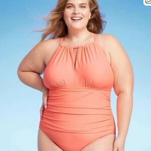 Kona Sol NWT Plus Size Coral Halter One-Piece Swimsuit Size 22